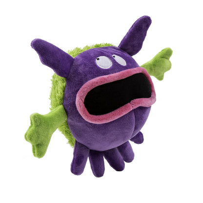Playclean Germs Squeaky Plush Dog Toy with Odor-Eliminating Essential Oils, Chew Guard Technology - Purple, Large